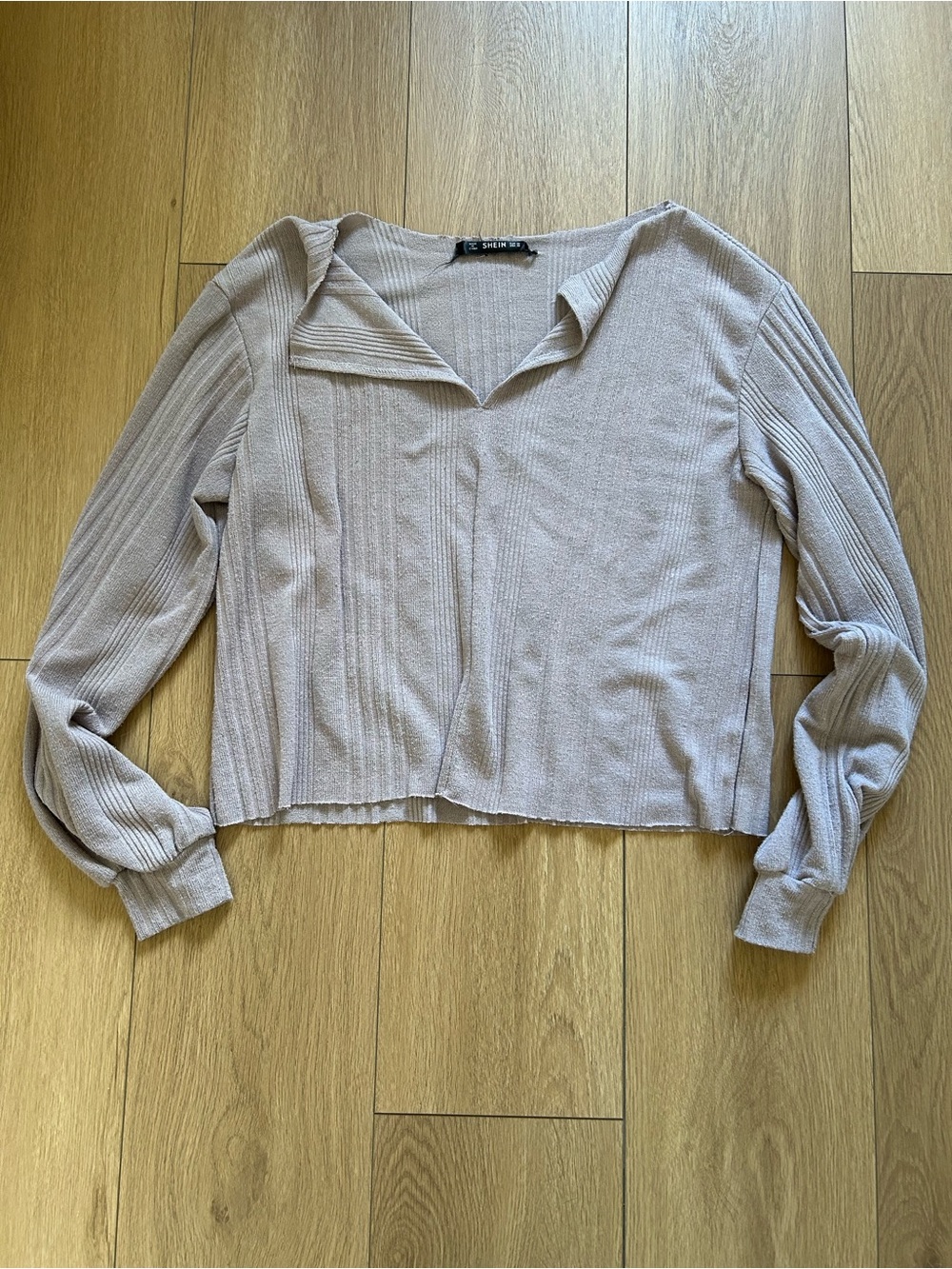 SHEIN Pale Lavender Ribbed V-Neck Long Sleeve Top
